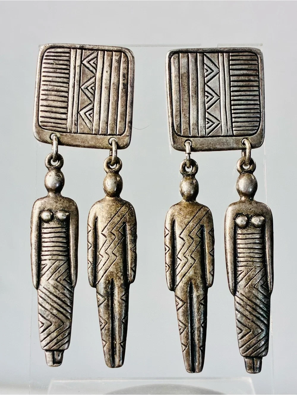 Laurel Burch Tribe Of Mankind Collection Man & Women Silver-Tone Dangle Earrings